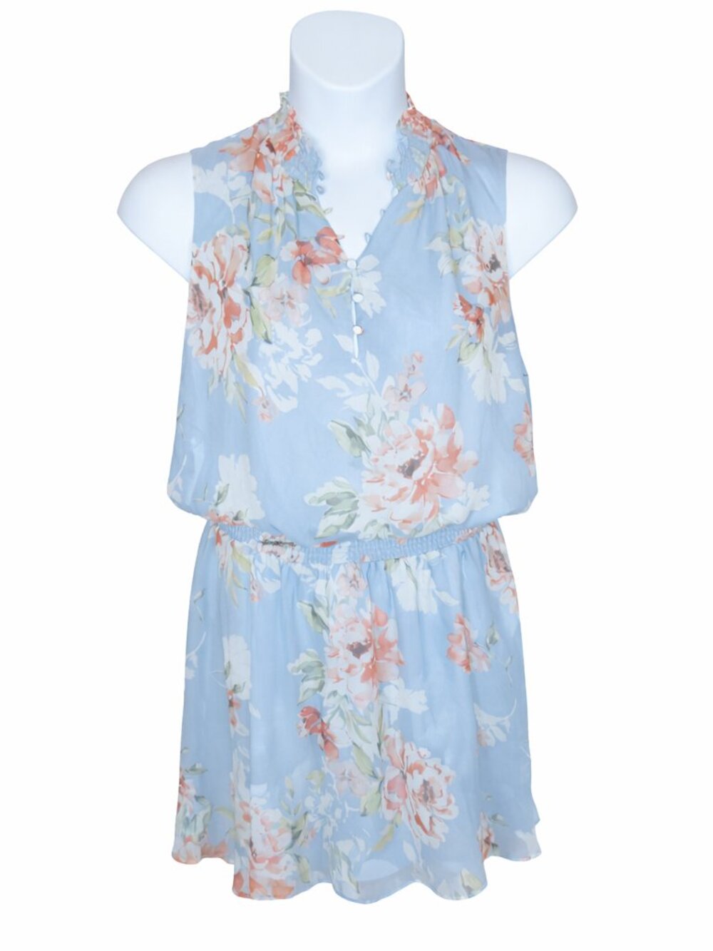 NWT INTERMIX Eva Floral 100% Silk Sleeveless Mini Dress Blue | 12